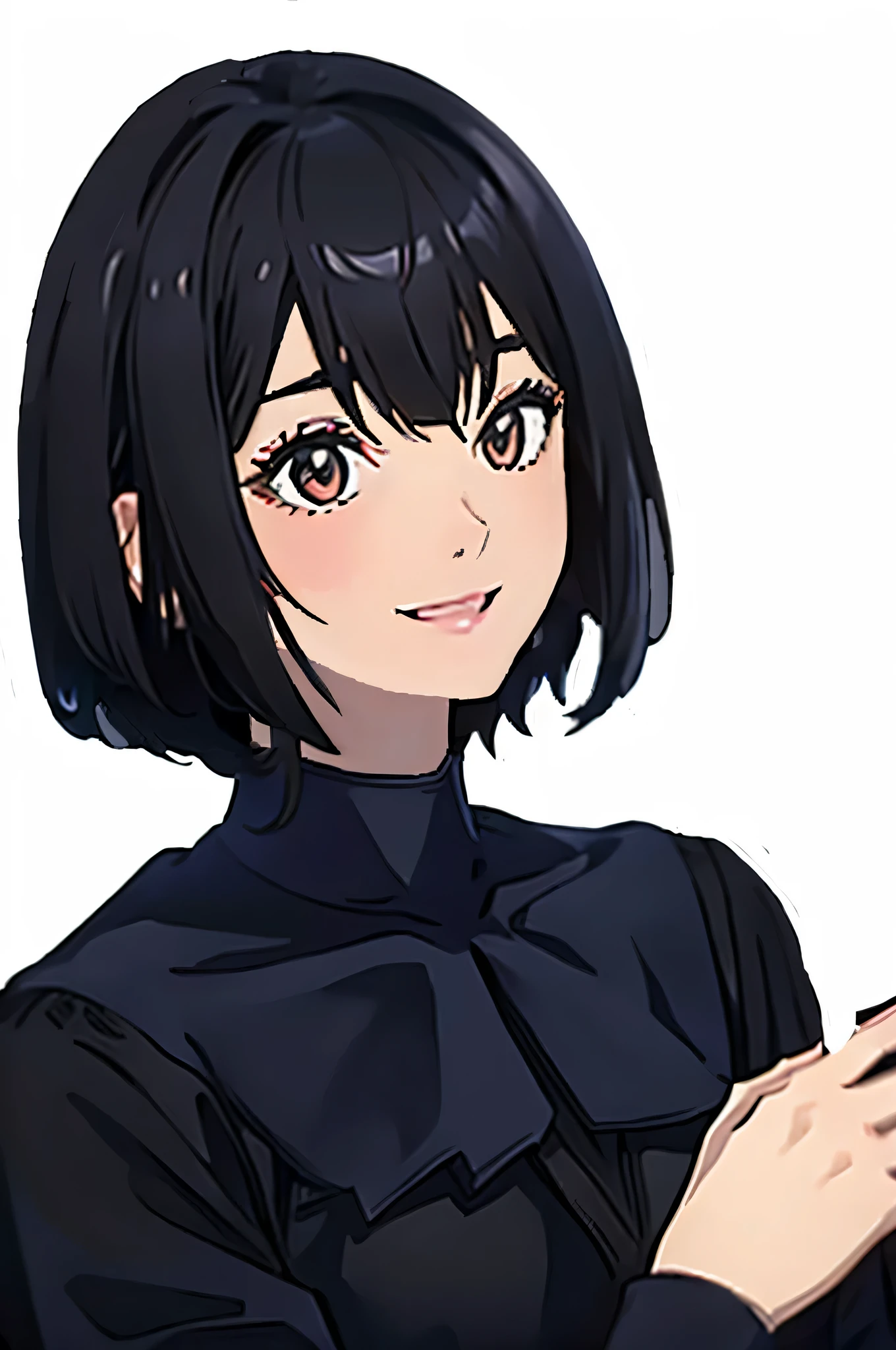 Anime girl with black hair and a black blouse holding a mobile phone, anime portrait of shiina ringo, painted in anime painter studio, anime moe art style, kuvshinov ilya, Fubuki, made with anime painter studio, anime style portrait, sui ishida with black hair, Portrait of a female anime hero, hana yata, anime character portrait