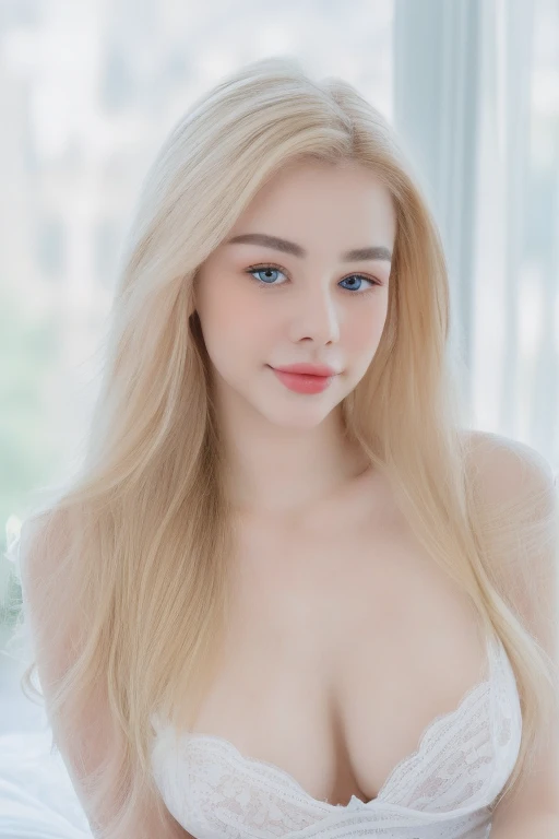 RAW,, Nikon Z 85mm, award-winning glamor photography, ((best quality)), ((masterpiece)), ((realistic)), beautiful russian woman, white lace dress, white skin, 18 years old, (long blonde hair),smile, hazel eyes, perky huge breasts, sitting in the bed, eiffel tower in the background, ((huge breasts)), innocent, intricate details, highly detailed, sharp focus, professional, 4k, divine rays, hand model, stunning blue eyes, small, delicate, innocent, high resolution, detailed facial features, high detail, sharp focus, soft , aesthetic, extremely detailed, photo_\(ultra\), photorealistic, realistic, post-processing, maximum detail, roughness, real life, ultra-realistic, photorealism, photography, 8k uhd, photography, SEMHOUETTE light, russian face