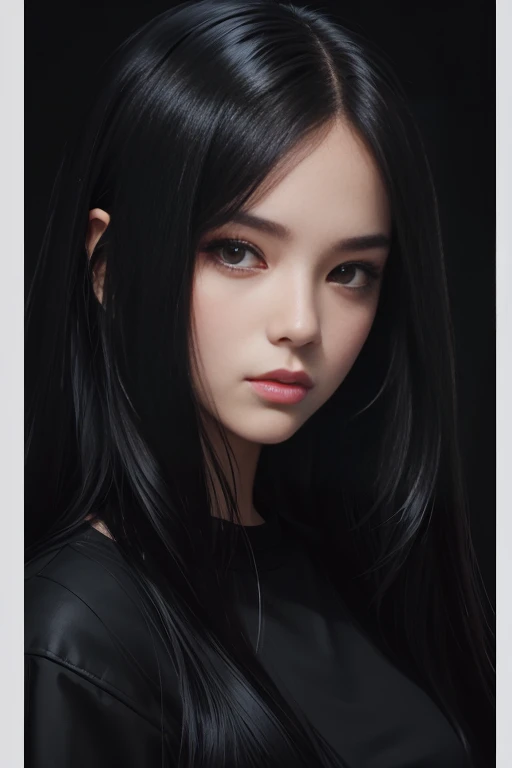 portrait of a woman with long hair and a black shirt, digital illustration portrait, in the art style of bowater, portrait of jossi of blackpink, digital portrait, digital art portrait, realism artstyle, high quality portrait, 🤤 girl portrait, realistic artstyle, # 1 digital painting of all time, #1 digital painting of all time, glossy digital painting