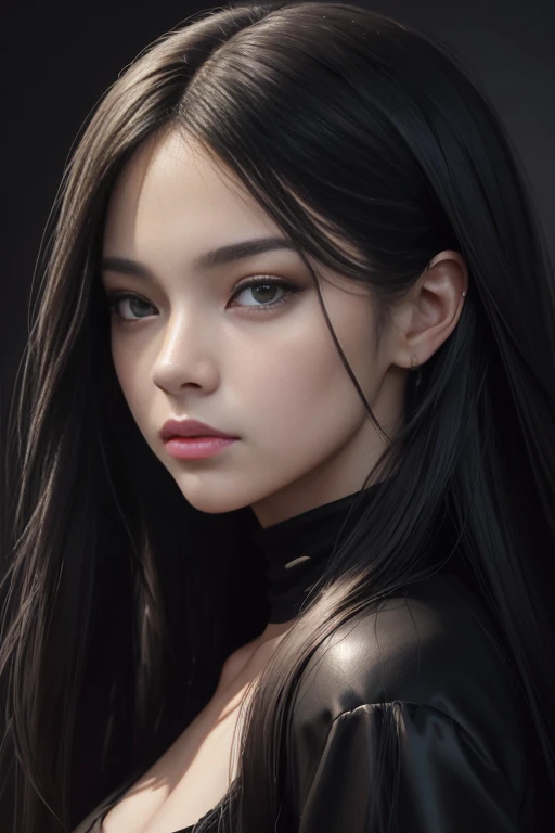 portrait of a woman with long hair and a black shirt, digital illustration portrait, in the art style of bowater, portrait of jossi of blackpink, digital portrait, digital art portrait, realism artstyle, high quality portrait, 🤤 girl portrait, realistic artstyle, # 1 digital painting of all time, #1 digital painting of all time, glossy digital painting