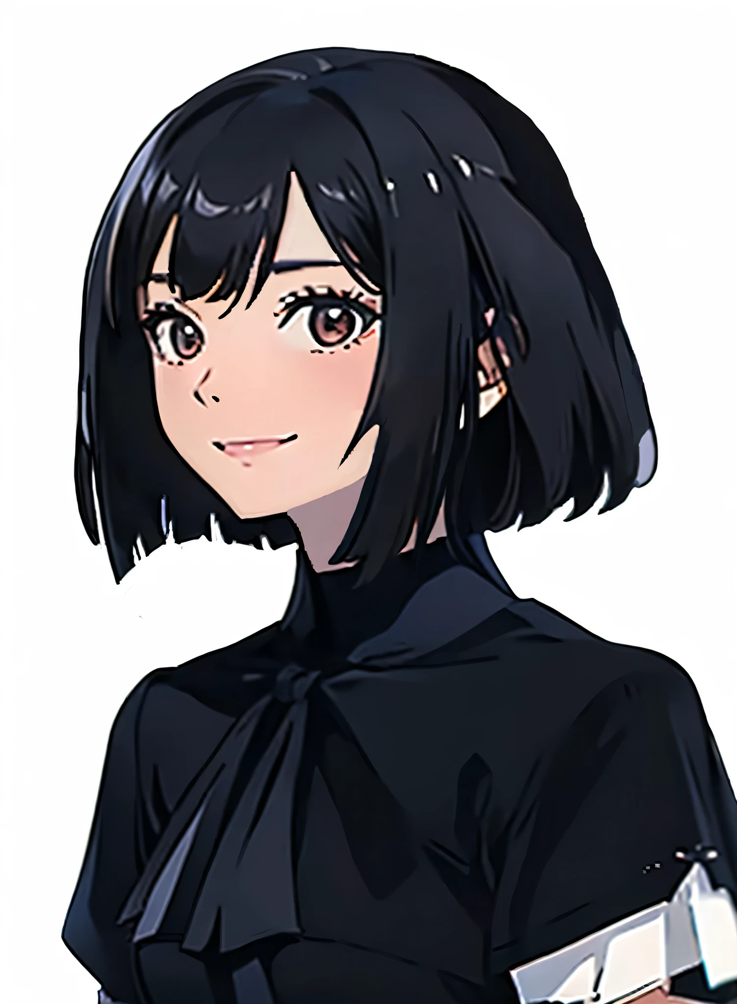 Anime girl with black hair and a black blouse holding a mobile phone, anime portrait of shiina ringo, sui ishida with black hair, black hime-cut hair, Hinata Hyuga, anime moe art style, anime girl wearing a black dress, Yayoi Kasuma, hana yata, hints of Yayoi Kasuma, akane owari danganronpa