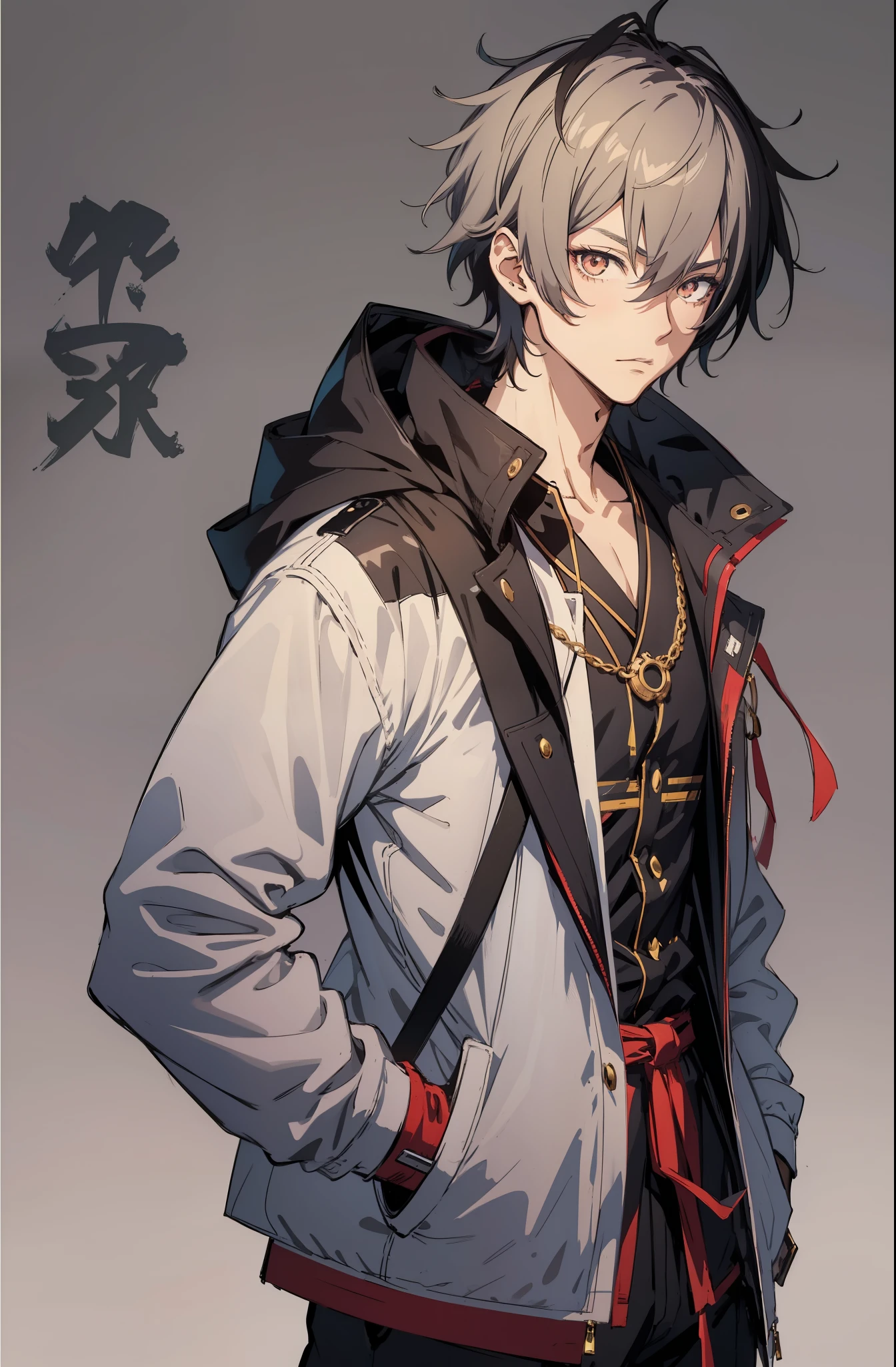 Anime guy in stylish modern clothes. higly detailed, 电影灯光, Contour illumination, High contrast, Dark colors, Bright light source, black hair