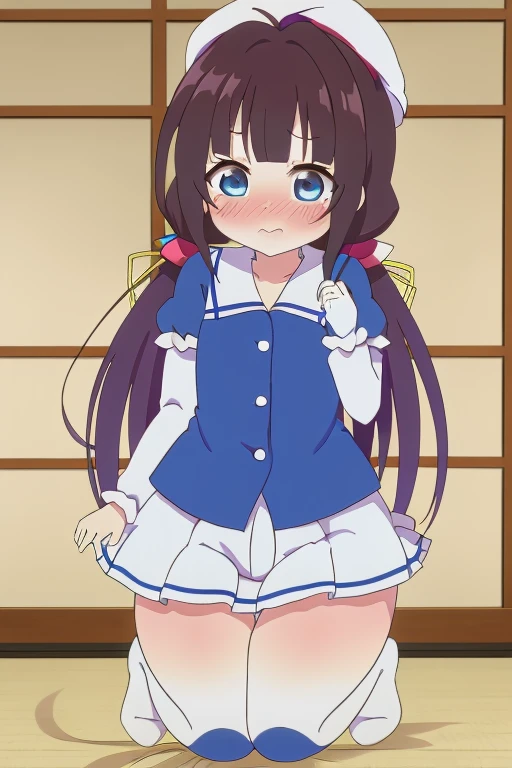 Hinatsuru Love, White beret, 8K, masutepiece, absurderes, Anime, screen cap,women stink,Attack with a fart,((tome'Small movements)),blush, Shy,Seiza