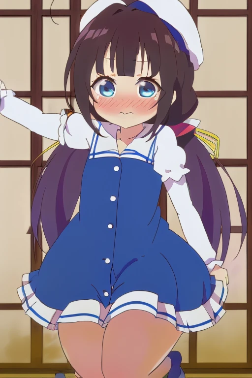 Hinatsuru Love, White beret, 8K, masutepiece, absurderes, Anime, screen cap,women stink,Attack with a fart,((tome'Small movements)),blush, Shy,Seiza