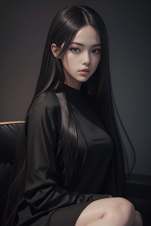 full body portrait of a woman with long hair and a black shirt, digital illustration portrait, in the art style of bowater, portrait of Rosé of blackpink, digital portrait, digital art portrait, realism artstyle, high quality portrait, 🤤 girl portrait, realistic artstyle, # 1 digital painting of all time, #1 digital painting of all time, glossy digital painting