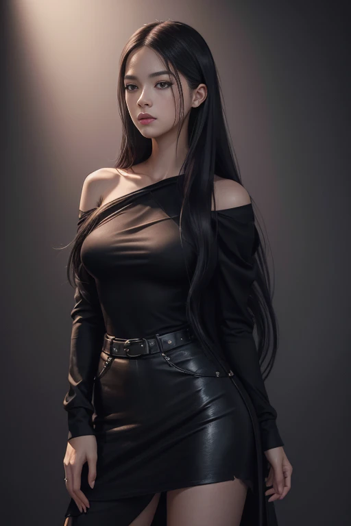 full body portrait of a woman with long hair and a black shirt, digital illustration portrait, in the art style of bowater, portrait of Rosé of blackpink, digital portrait, digital art portrait, realism artstyle, high quality portrait, 🤤 girl portrait, realistic artstyle, # 1 digital painting of all time, #1 digital painting of all time, glossy digital painting