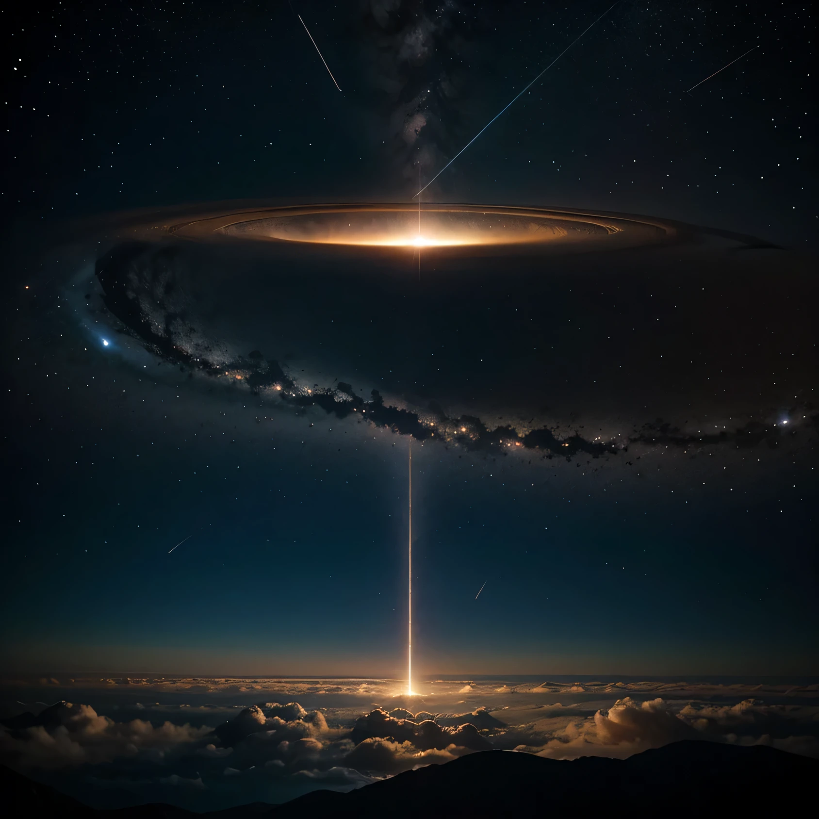 image Meteor tearing the sky, muita energia, cosmic sky, agitando energia, muito brilho, alta qualidade, relampagos ao fundo