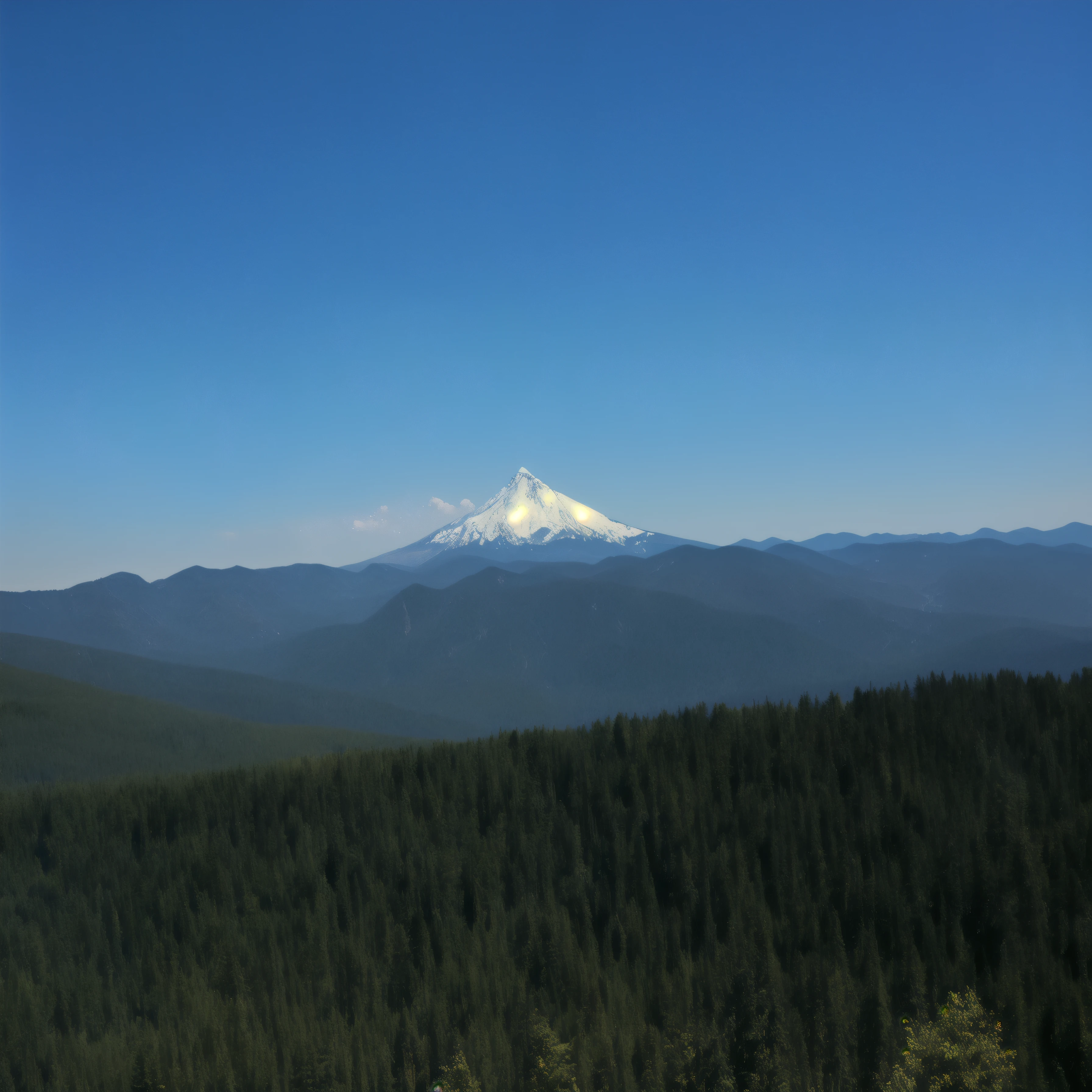 there is a mountain in the distance with a snow capped peak in the distance, oregon, from 1 0 0 0 feet in distance, cascadia, a wide full shot, 120 degree view, zoomed out, very very wide shot, pacific northwest, seen from far away, very wide wide shot, 3 / 4 extra - wide shot, very wide shot