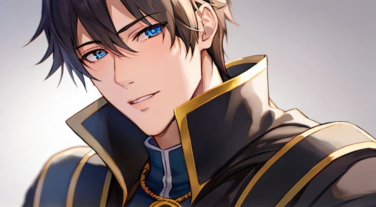arafed male with blue eyes and no shirt posing for a picture, handsome stunning realistic, anime portrait of a handsome man, realistic artstyle, fantasy male portrait, anime handsome man, realistic shaded perfect body, realistic shaded perfect face, semi realistic anime, shirtless :: high detail, commission for high res, human male character art, anime realism style
