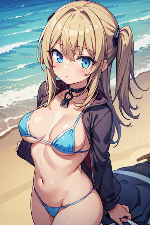 make a girl with small breasts have sex with a man on a beach