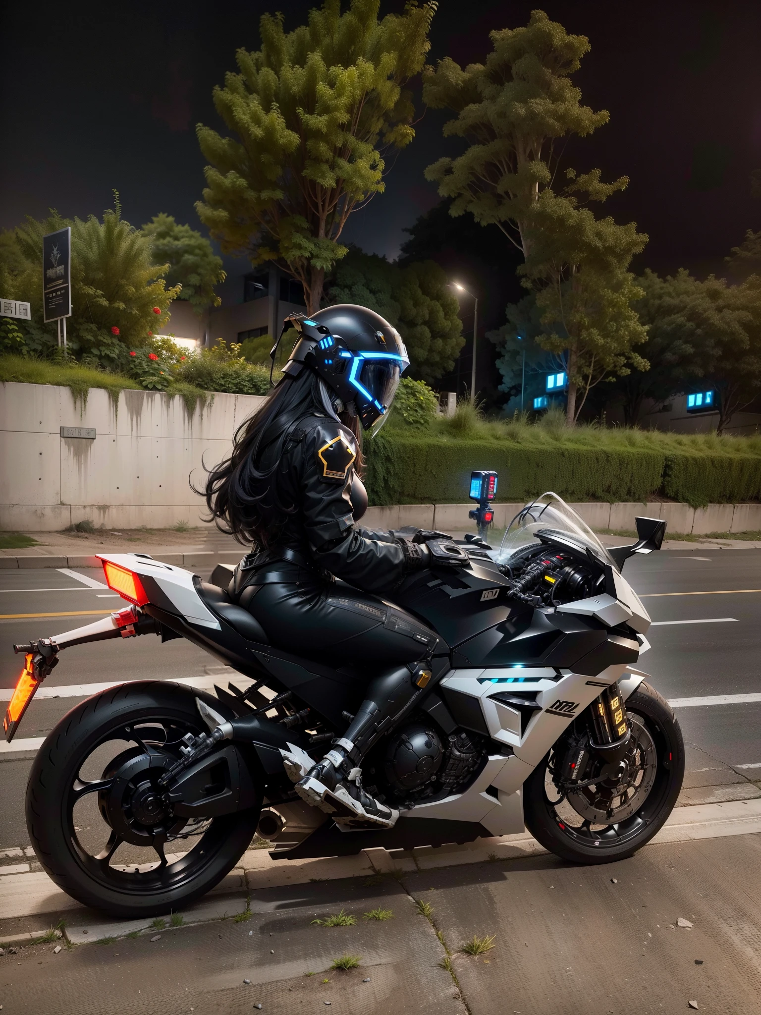 Sexy cyberpunk female knight,Long white hair,Black mech costume,Black Tech helmet,nour, Biomechanicals, MSHN Robot Woman,High-tech helmet,hyper realisitc, steel, Complex design, extremely detailed extremely detailed, The lines are extremely clear, 电影灯光, Shoot real, A Detailed Masterpiece