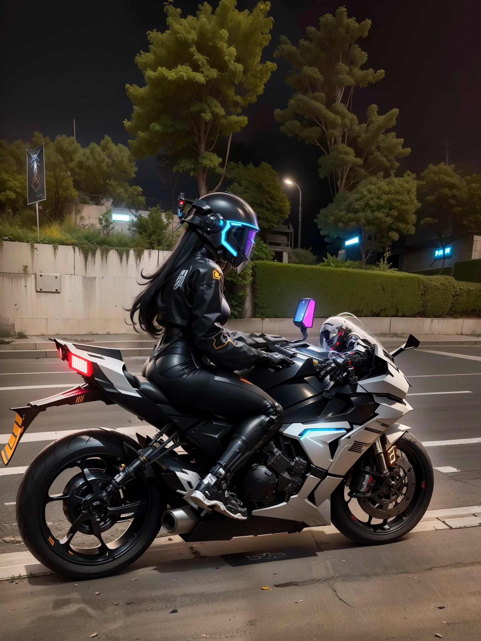 Sexy cyberpunk female knight，Long white hair，Black mech costume，Black Tech helmet，nour， Biomechanicals， MSHN Robot Woman，High-tech helmet，hyper realisitc， steel， Complex design， extremely detailed extremely detailed， The lines are extremely clear， 电影灯光， Shoot real， A Detailed Masterpiece