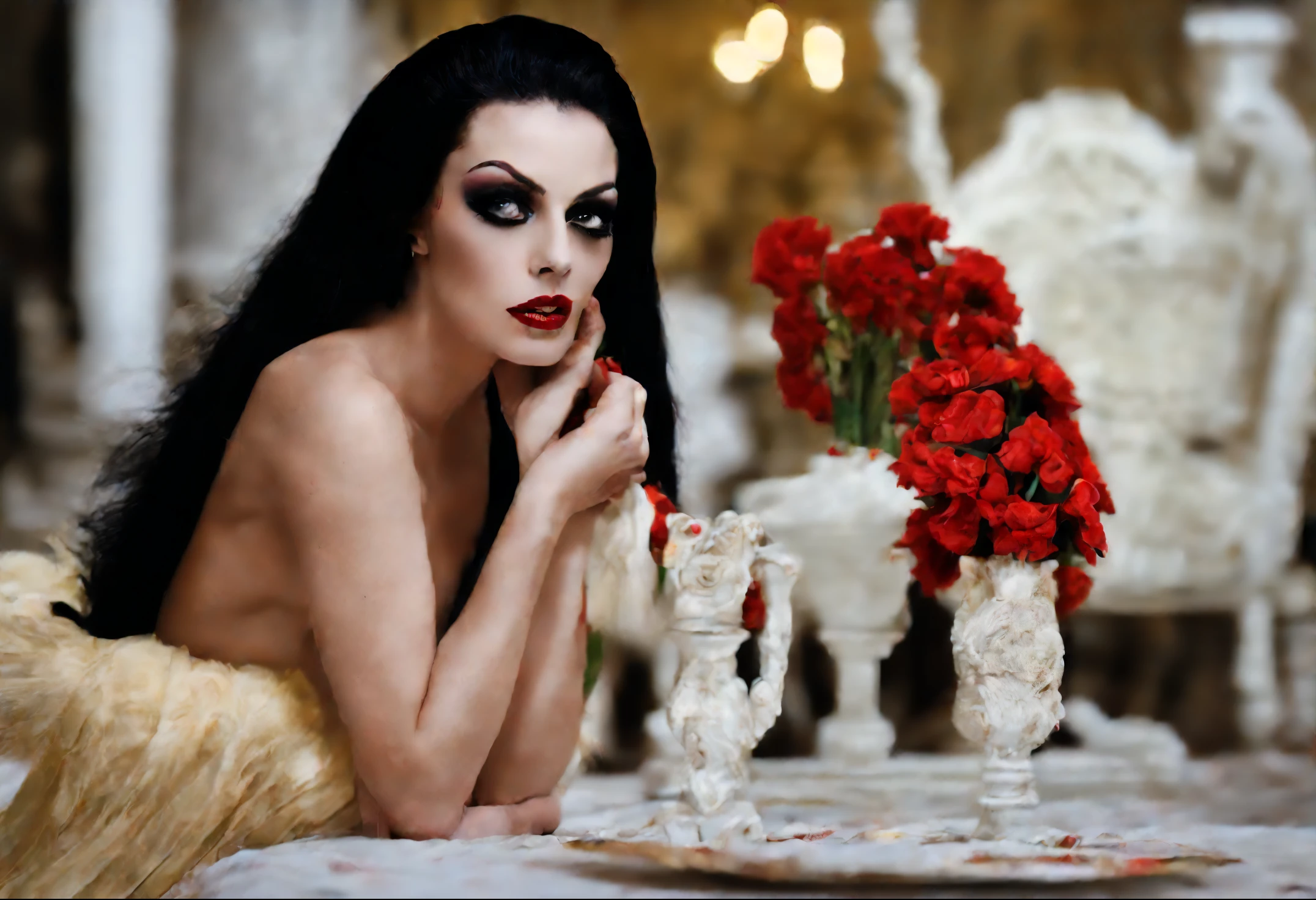 Uma Vampira com cabelos brancos e olhos vermelhos, With an incomparable beauty.