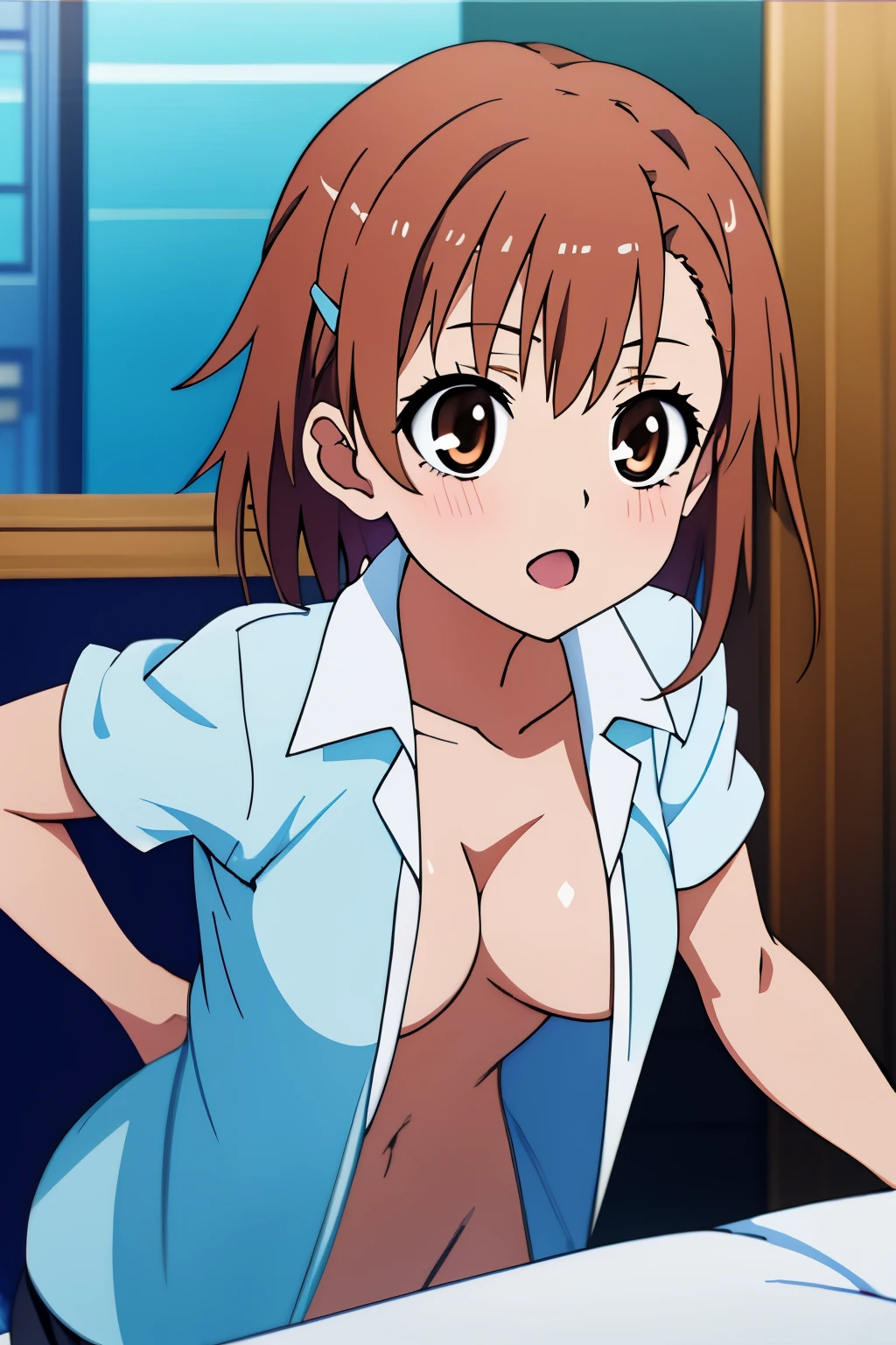 masutepiece, Best Quality, Misaka_mikoto, Brown eyes, Short_hair, Small_Breast,nsfw,cleavage of the breast,dynamicposes,sex,fullnude