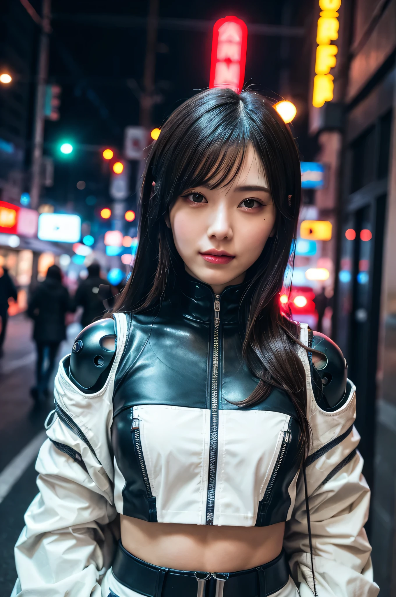 cyberpunk neon city night| look at a camera| electronic humanoid overhead |Cyborg Woman| have a visible detailed brain| With a visible and detailed mind| muscle cable wire punk| cybernetic| Cyberpunk| White Marble Bust| Canon M50| 100 mm| Sharp Focus| Smooth| Hyper-Realism| Highly detailed| Intricate details| Michelangelo's sculpture