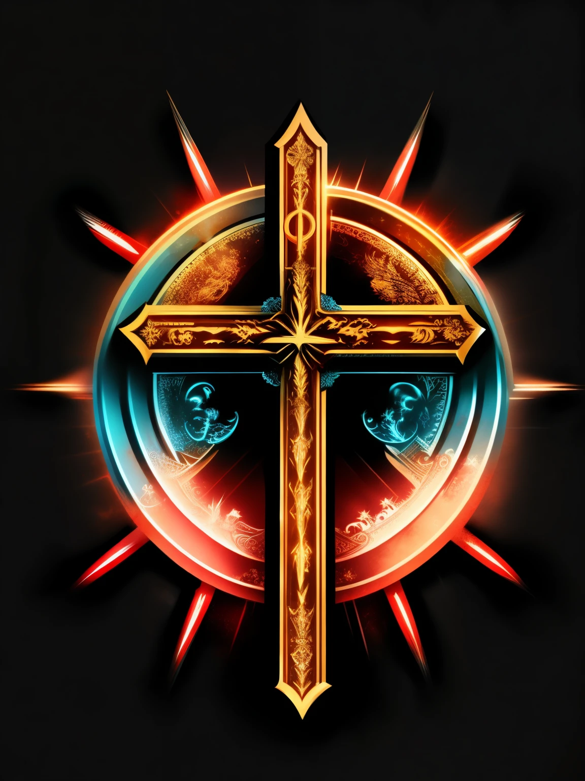 A sacred cross, with a skull superimposed on the front, vector, shirt design