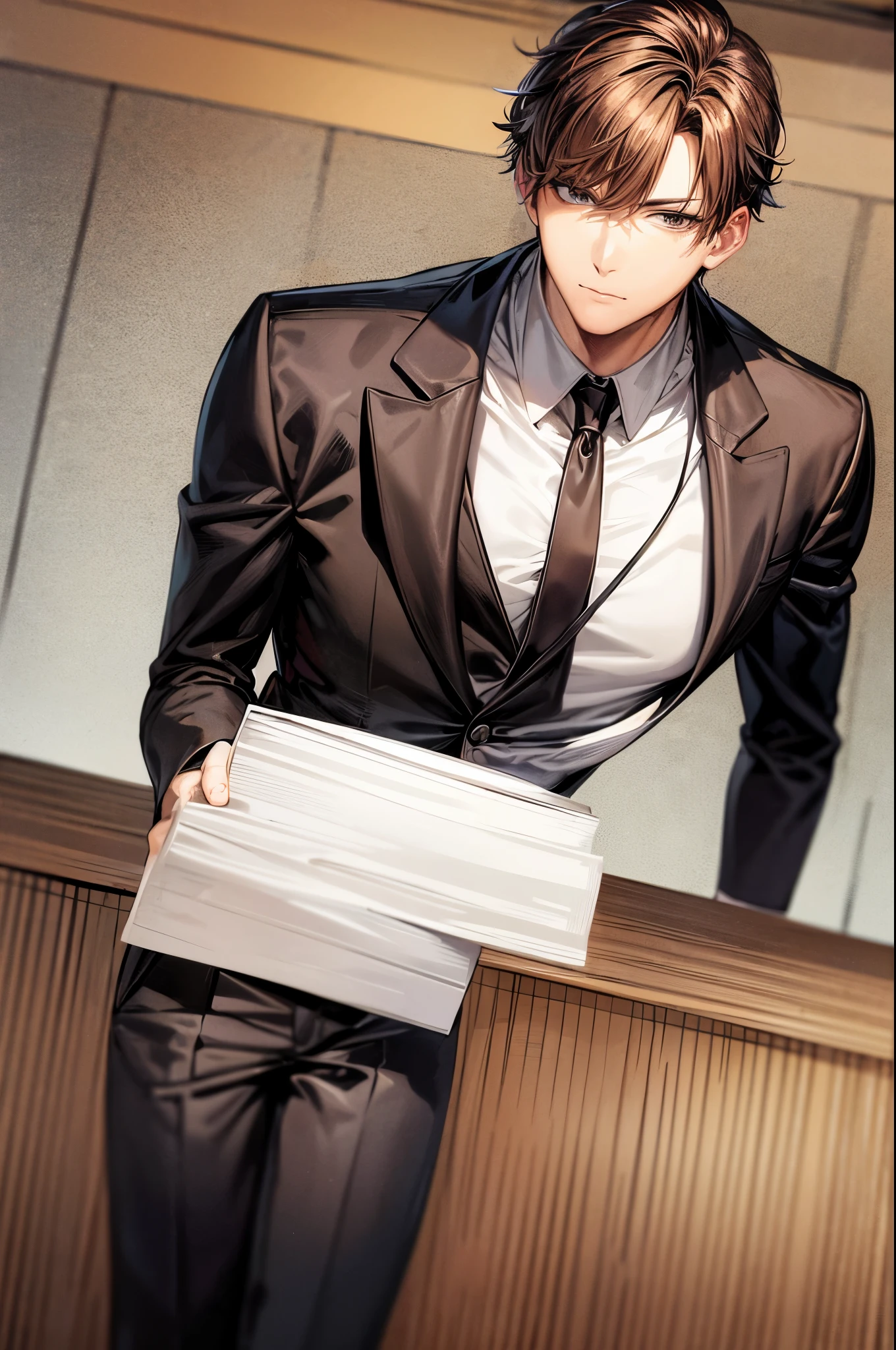 (flat color:1.1),(masterpiece:1.2), best quality, masterpiece, original,short brown hair, (handsome anime male looking at the camera at a bar:1.2), wearing a formal casual outfit