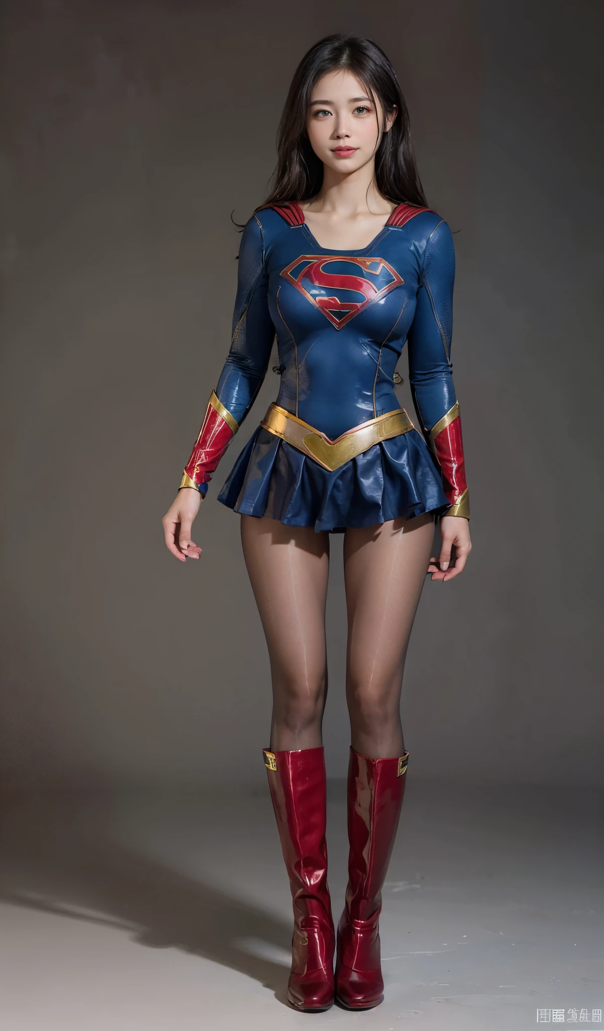 No background、yawning being、Mouth open languidly、Drooping、Sweaty、Eyes closed、yawning being、Suffering、Are sleeping、lying back on、(((Wear black tights on your beautiful legs.)))、(((Grow legs、tall、Legally express the beauty of your smile)))、((((Make the most of the original image)))、(((Supergirl Costume)))、(((beautiful hairl)))、(((Suffering)))、(((Feet must necessarily be worn with black tights)))、(((You need to wear red boots)))、((Top image quality、8K))、((top-quality、8K、​masterpiece:1.3))、(((Keep Background )))、Crisp focus:1.2、Beautiful woman with perfect body shape:1.4、Slender Abs:1.2、a wet body:1.5、Highly detailed  and skin texture、8K