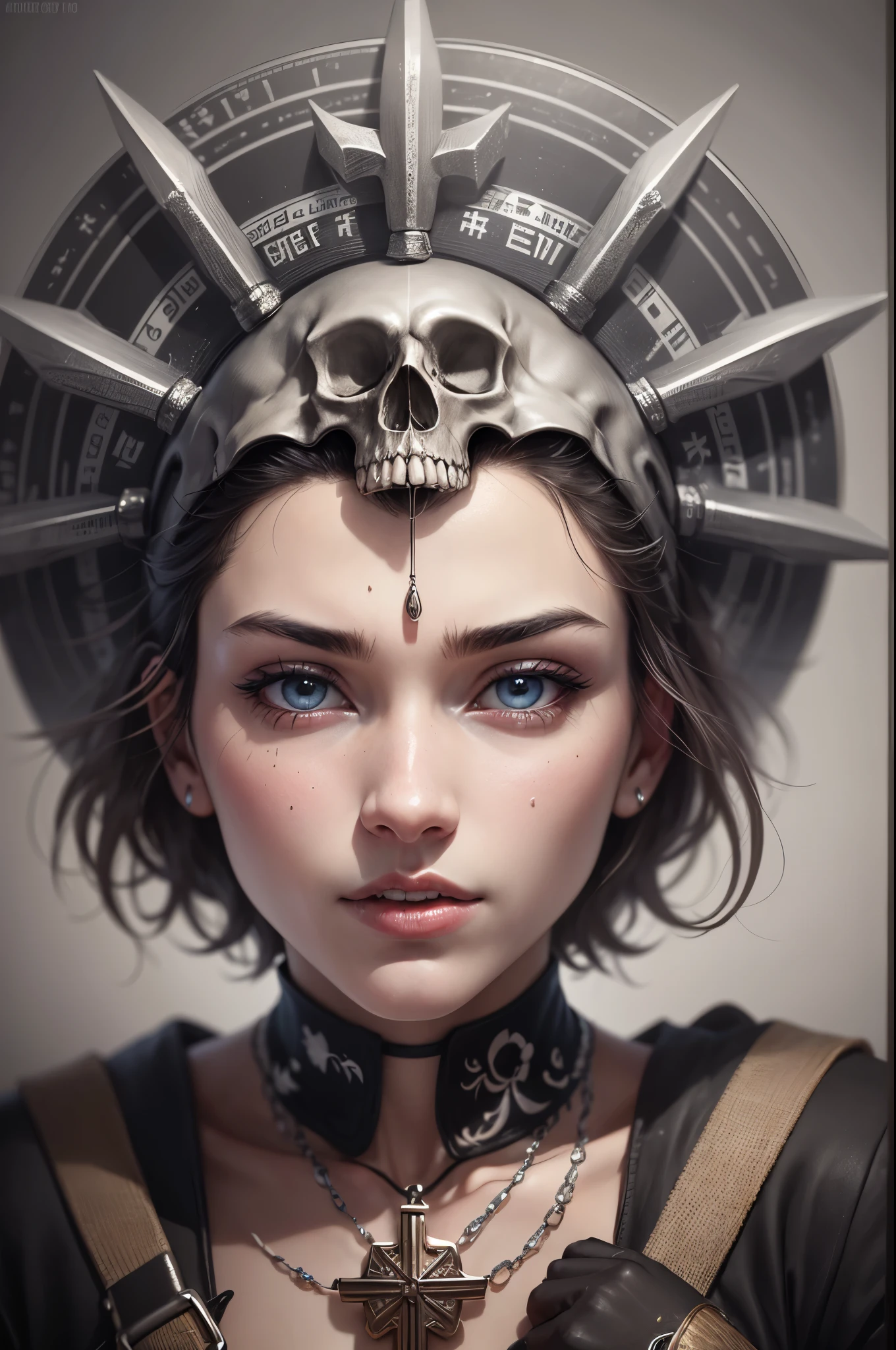 sacred cross,skull,vector,shirt design,(best quality,4k,8k,highres,masterpiece:1.2),ultra-detailed,realistic,physically-based rendering,professional,dark atmosphere,vivid colors,sharp focus,portraits --auto --s2
