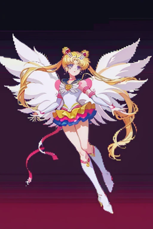 1girl,  eternal sailor moon, night sky,  cherry blossoms, detailed face, face focus, shiny skin, smile, game cg, nigh sky, moonlight, moon, (wings 1.5), white gloves, background full body, boots