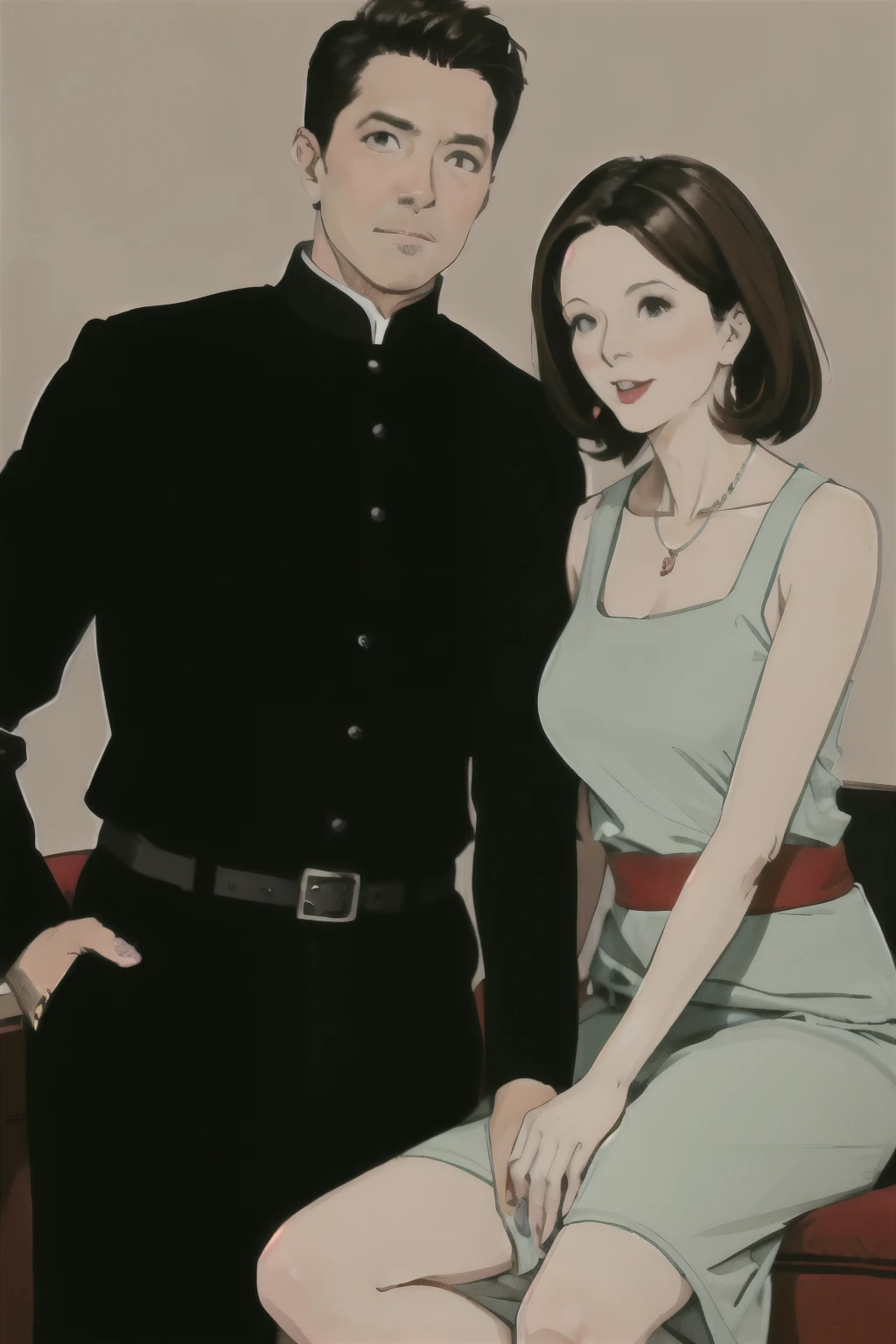 Middle aged a wife and a husband, rich and stiff