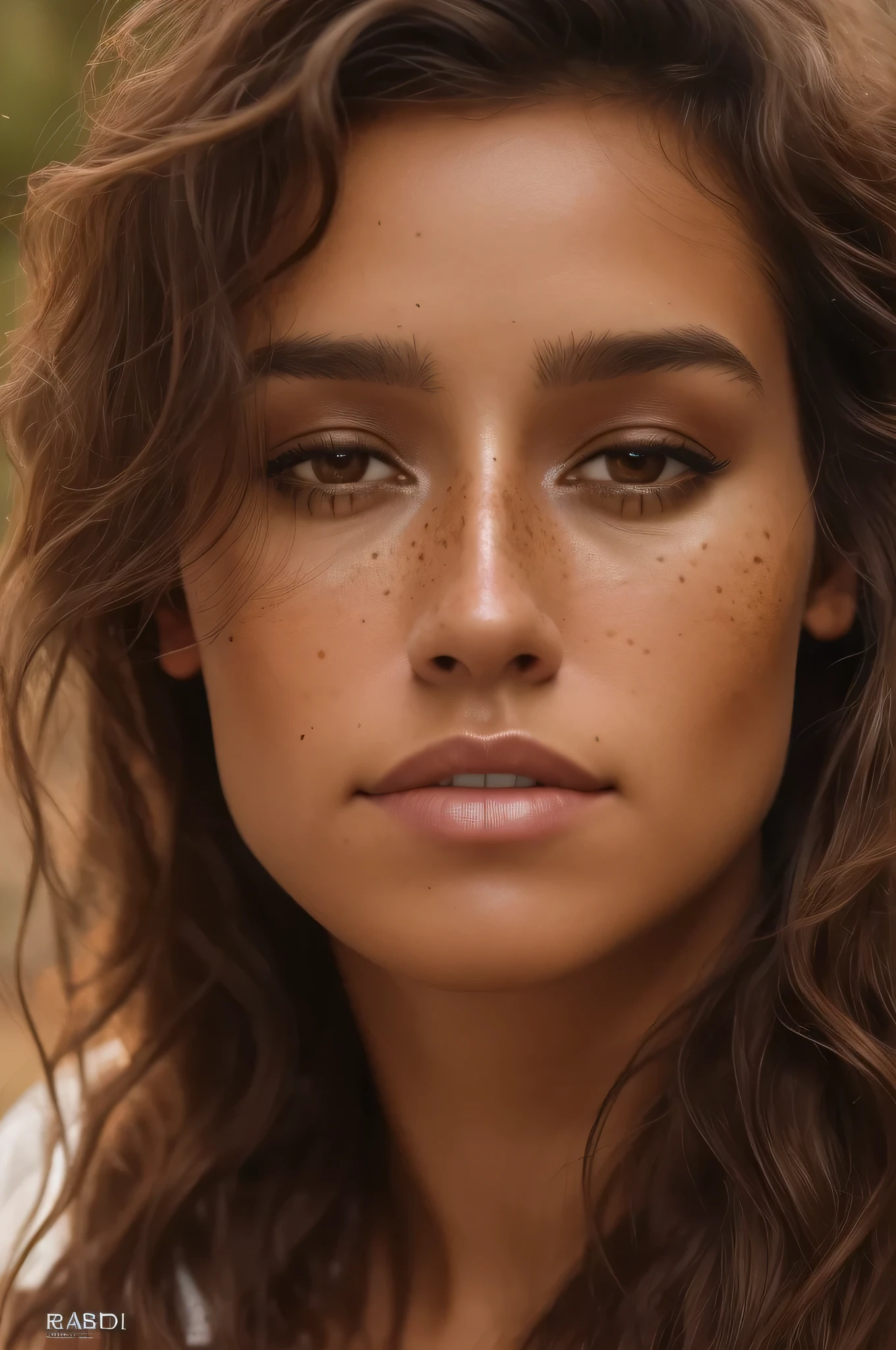 A portait of woman (TugbaYurt01), wavy hair parted in the middle, detailed face, natural thin lips, perfect teeth, (white shirt, unbuttoned shirt), earing, jewelery, neck, chin, facial skin imperfections, textured skin, detailed skin texture, remarkable detailed pupils, visible skin detail, freckled face, (blush:0.5), (goosebumps:0.5), skin fuzz, dry skin, subsurface scattering, pore details, oiliness, skin redness, blemishes, high-resolution textures, natural lighting, ultra realistic, Photorealistic, Hyperrealistic, Hyperdetailed, analog style, detailed skin, soft lighting, subsurface scattering, realistic, soft shadow, masterpiece, Ultra-High Quality, 12K, Deep Learning AI Enhancement, HDR, Quantum Dot Technology, 16-bit Color, Digital Medium Format, Advanced Lens Optics, ProRes RAW, Computational Photography, High Frame Rate, LUTs, Cinema-Quality Stabilization, outdoor, in ruined city, courtyard blur background, dusty misty background, (from below:.8), wide angle, (from side:0.2),