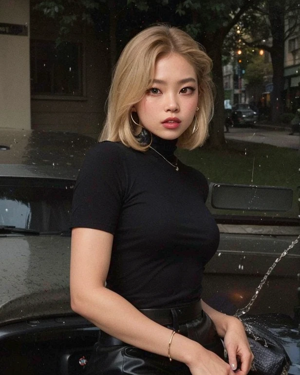 arafed woman sitting in a car with a cell phone in her hand, Jennie Blackpink, Parque Roseanne do Blackpink, jossi do blackpink, she is wearing a black tank top, Heonhwa Choe, usando uma camiseta regata de corte baixo, TaeJune Kim, Casa Yunjoo, linda mulher coreana jovem, Jinyoung Canela, Retrato de Jossi do Blackpink