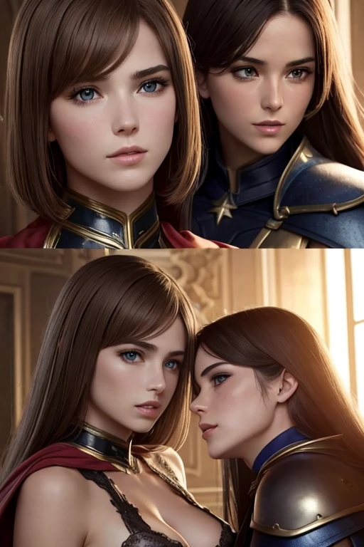 some french womens, army french, perfect face, detailed face, detailed scene, warriors, using sexy armor with cape, soft lesbians, full body
