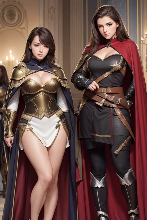 some french womens, army french, perfect face, detailed face, detailed scene, warriors, using sexy armor with cape, soft lesbians, full body