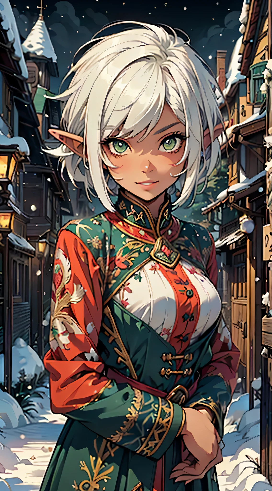 Nisei Muramasa, cute loli elf,(((little loli,tiny little body,little))),(((6 ))),((anime elf loli with extremely cute and beautiful brown hair)), (((elf))), (((elf ears))),(lesbian,gay),(tomboy:1.3), (((flat chest))),((((white hair:1.35,short white hair,boy haircut,tny short haircut,colored inner hair,ear breathing)))),(((green_eyes:1.3))),intricate eyes,beautiful detailed eyes,symmetrical eyes,big eyes:1.5,(((lustrous skin:1.5,bright skin: 1.5,skin tanned,shiny skin,very shiny skin,shiny body,plastic glitter skin,exaggerated shiny skin,illuminated skin))),(detailed body,(detailed face)), cute,slutty,erotic,daring,((nsfw)), (((medieval man clothes,adventurer man clothing,winter coat,unbuttoned shirt))),(((intricate outfit,intricate clothes,embroidered outfit,ornate outfit,embroidered clothes,ornate clothes))), (dynamic pose:1.0),happy,smile,(centered,scale to fit dimensions,Rule of thirds), ((snowy pine forest at night)), with dark stormy clouds,winter,scenery:1.25,((snow forest background)),Christmas tree, highres,sharp focus,(ultra detailed,extremely detailed),(photorealistic artwork:1.37),(extremely detailed CG unity 8k wallpaper),(((vibrant colors,vibrant theme))),(intricate),(masterpiece),(best quality),