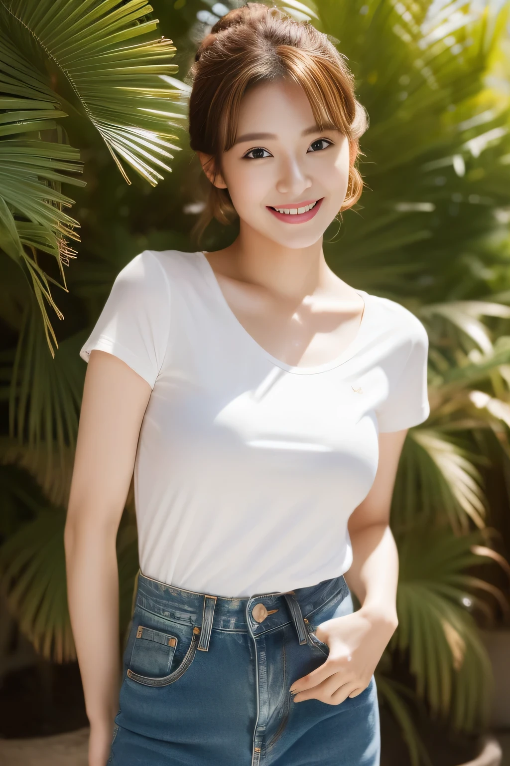 ((Best Masterpiece)), ((High quality)), ((オマンコ realisitic)), ((8K)) ((Two beautiful girls)) ,((White t-shirt and tight denim pants)), japanes, 30 years old, 2 Beauties, slender, sony slr Photography, looking in camera, Cute, , Nature, realisitic, Posing, ultra-quality, Photography, Good friend, big beauty, Small Beauty, parasol, String pan,, Palm trees, Mole under the eyes, Moles around the mouth ((Large breasts)) ,Cowboy Shot,((Smile)) ((half updo)) ((Bronze hair)), Cowboy Shot