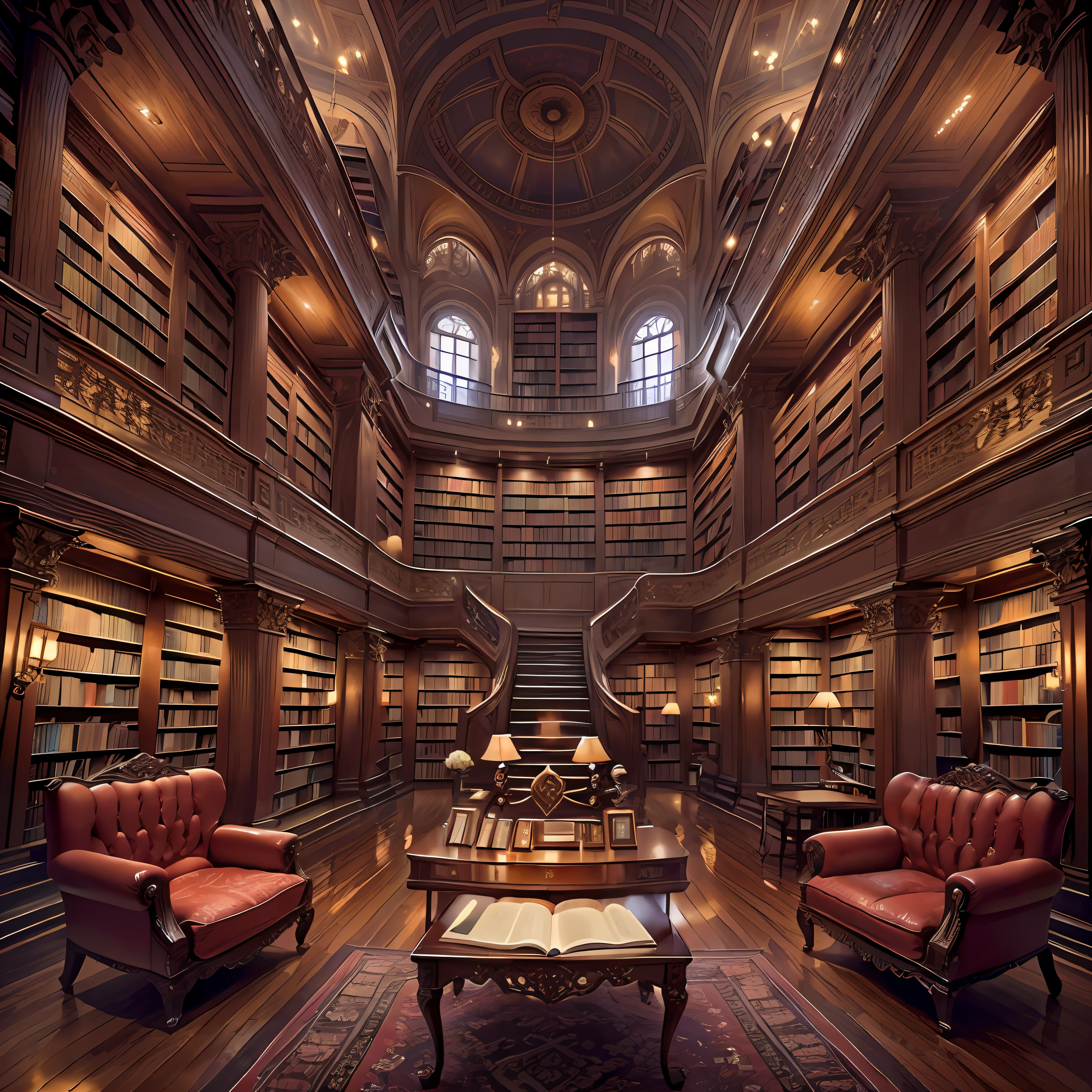 tmasterpiece，HighestQuali，Detalhes extremamente altos，Interior majestoso da biblioteca，Several long bookshelves have countless books，mistic，China-style，sonhador