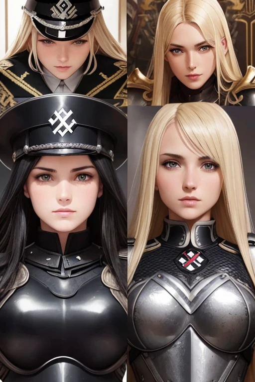 three sisters of different ages, german womens, detailed face perfect face, detailed face, sexy, lesbians, witches,catholic, using sexy armor, full body background in berlim
