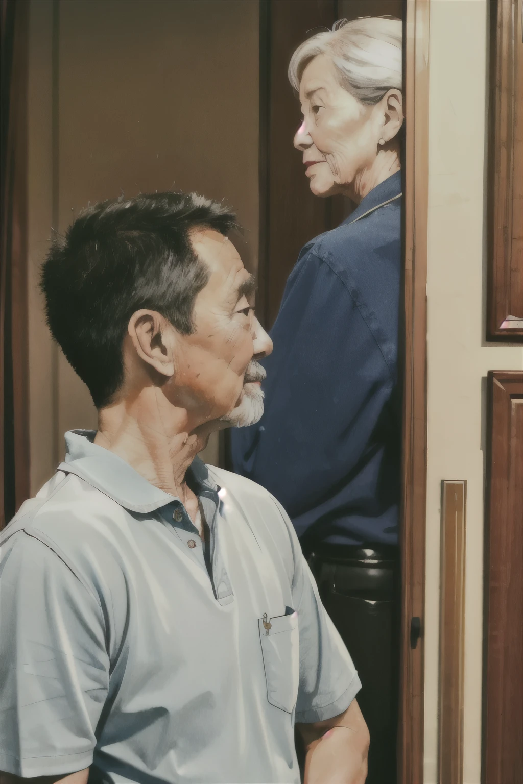 (masterpiece, best quality), older couple, rich, stoic, distant relationship
