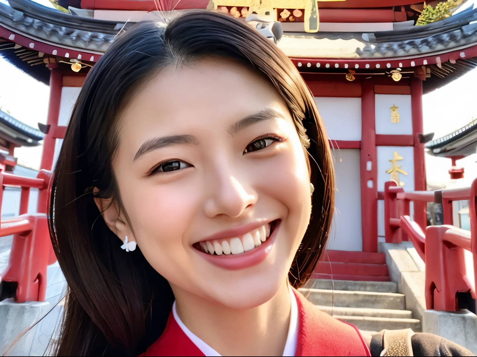 Self Whitening Salon、Instagram Posts、beautiful japanese female、Impressive white teeth、lovely smile、unclear、Bright background、New Year's visit at a shrine