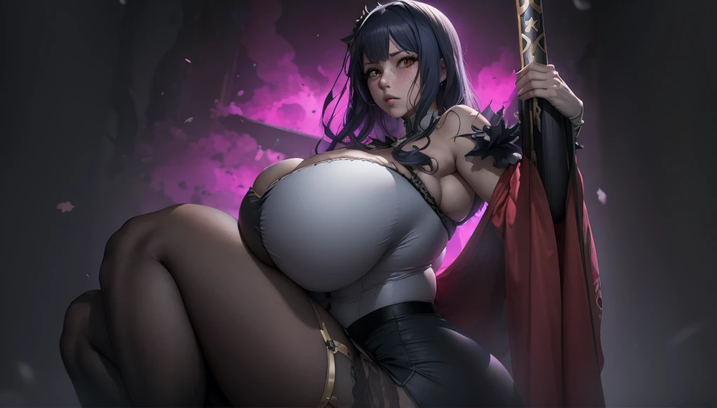 Chica de anime con una espada y un vestido, Thicc, from girls frontline, shalltear from overlord, Impacto de Ayaka Genshin, Detalles finos. girls frontline, shalltear bloodfallen, Hestia, Albedo de Overlord, Aspecto pesado, seductora chica de anime, OPPAI, SFW pechos enormes, Gapmoe Yandere Grimdark