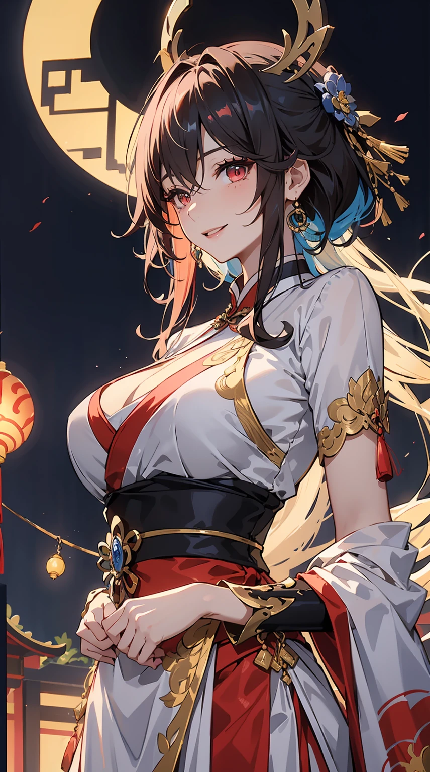 (Masterpiece, best quality, very detailed CG, complex details: 1.2),simple_background,fire,1girl,solo,looking at viewer, chinese clothes,hanfu,long hair,detached_sleeves,wide_sleeves,ponytail,hair ornament, skirt,sword,standing,(from side:1.4), hanfu tang,loong,. --auto --s2