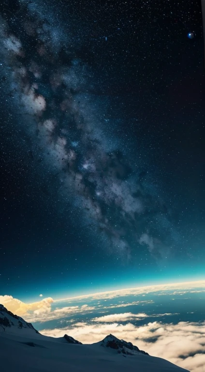 Um astronauta em um planeta lindo com cores alaranjadas e uma cordilheira sentado ao lado de seu foguete com uma vista para um vale com montanhas em volta, seeing an intergalactic war in space (fotografia profissional,em alta qualidade,imagem super realista)