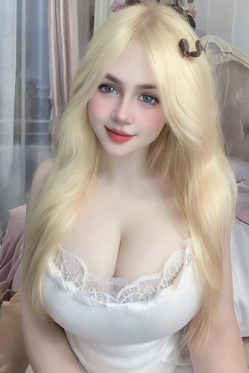 RAW,, Nikon Z 85mm, award-winning glamor photography, ((best quality)), ((masterpiece)), ((realistic)), beautiful russian woman, white lace dress, white skin, 18 years old, ((long blonde hair:1.3)), smile, hazel eyes, perky huge breasts, sitting in the bed, eiffel tower in the background, ((huge breasts)), innocent, intricate details, highly detailed, sharp focus, professional, 4k, divine rays, hand model, stunning blue eyes, small, delicate, innocent, high resolution, detailed facial features, high detail, sharp focus, soft , aesthetic, extremely detailed, photo_\(ultra\), photorealistic, realistic, post-processing, maximum detail, roughness, real life, ultra-realistic, photorealism, photography, 8k uhd, photography, SEMHOUETTE light, russian face