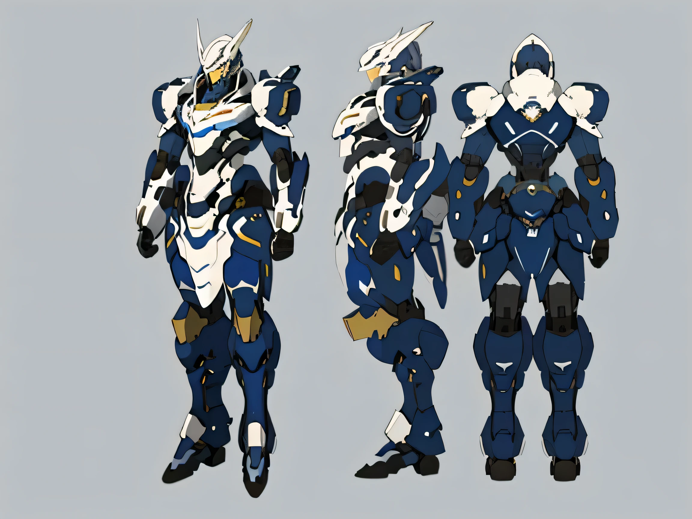 1 male robot,Domineering mech,shelmet,Head wider than shoulders,No cape,Character reference sheet(posterior view,posterior view,Three-quarter side view、up front view,No hair,Full body lesbian,style of anime,,style of anime,Epic and very detailed,to emphasize, Silver and blue shades,cyber punk personage,mecha style of anime,the good,battle armor,Precise,changeable,Anime mecha character design,Robot character design, High quality digital concept art,High quality digital concept art,concept art design illustration,Concept Art Design Illustrationpert High Detail Concept Art,white backgrounid,8K,Highest image quality,最the good质量,The clearest,Highest high resolution,((tmasterpiece)), (((最the good品质))), (character design sheet, 同一角色Full body lesbian, the street, side, Take a step back),Heavy space suit in blue and white tones,, ( Take a step background, white Take a step background: 1.3) ,--6