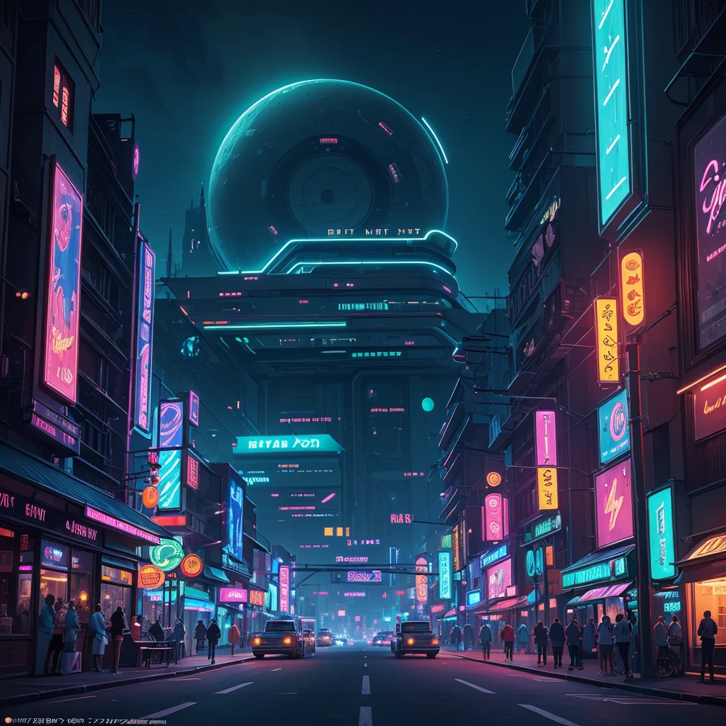 (Masterpiece, high quality, Best quality, Official Art, Beauty and Aesthetics:1.2) futuristic city with vintage details at night with neon lighting