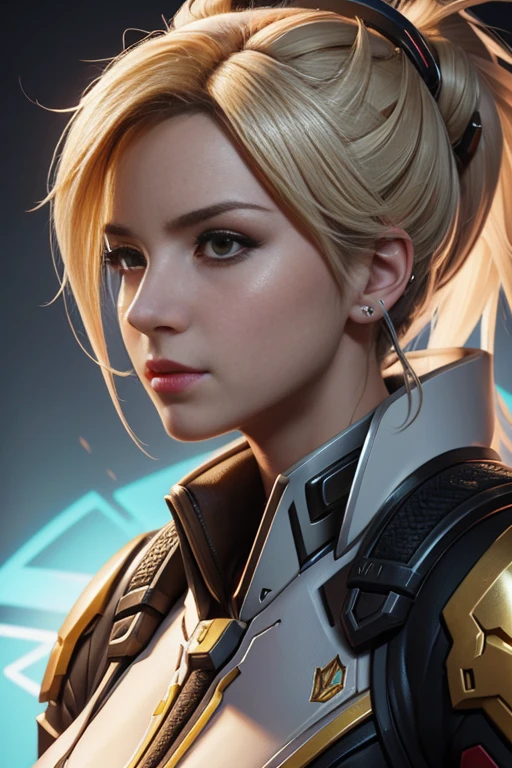 mercy from overwatch, character portrait, portrait, close up, concept art, intricate details, highly detailed, in the style of moebius