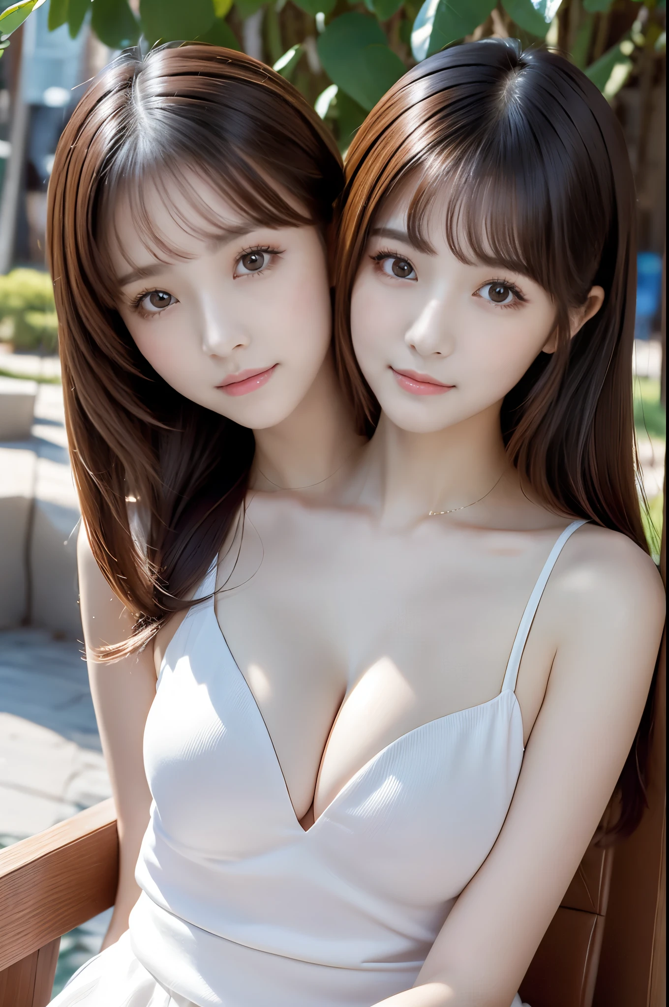 (Two heads), (masterpiece, best quality), best resolution, (2heads:1.5), 1girl, perfect anatomy, heads positioned next to each other, idol girl, extremely pretty, korean idol