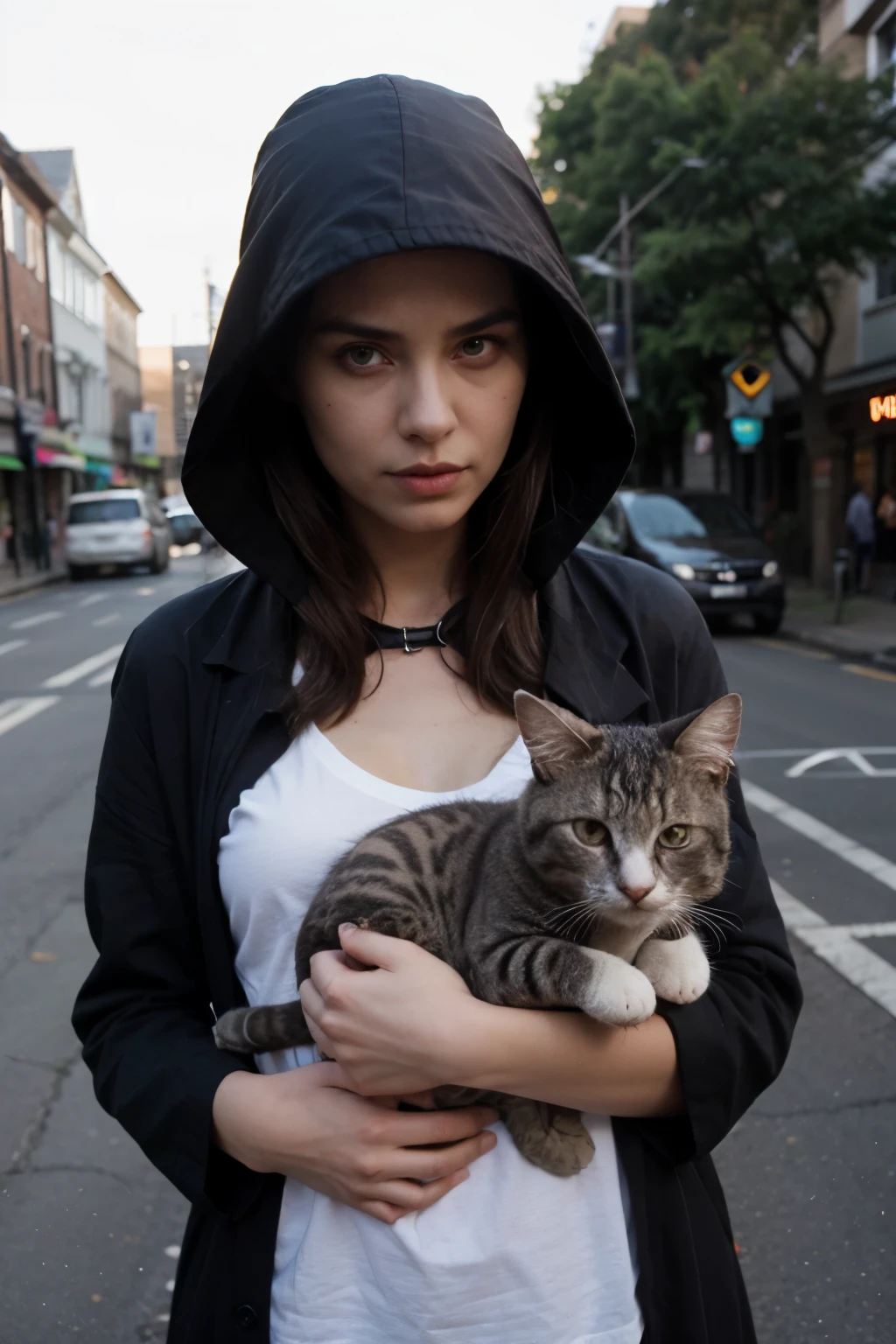 Grim reaper with purple eyes and pet cats