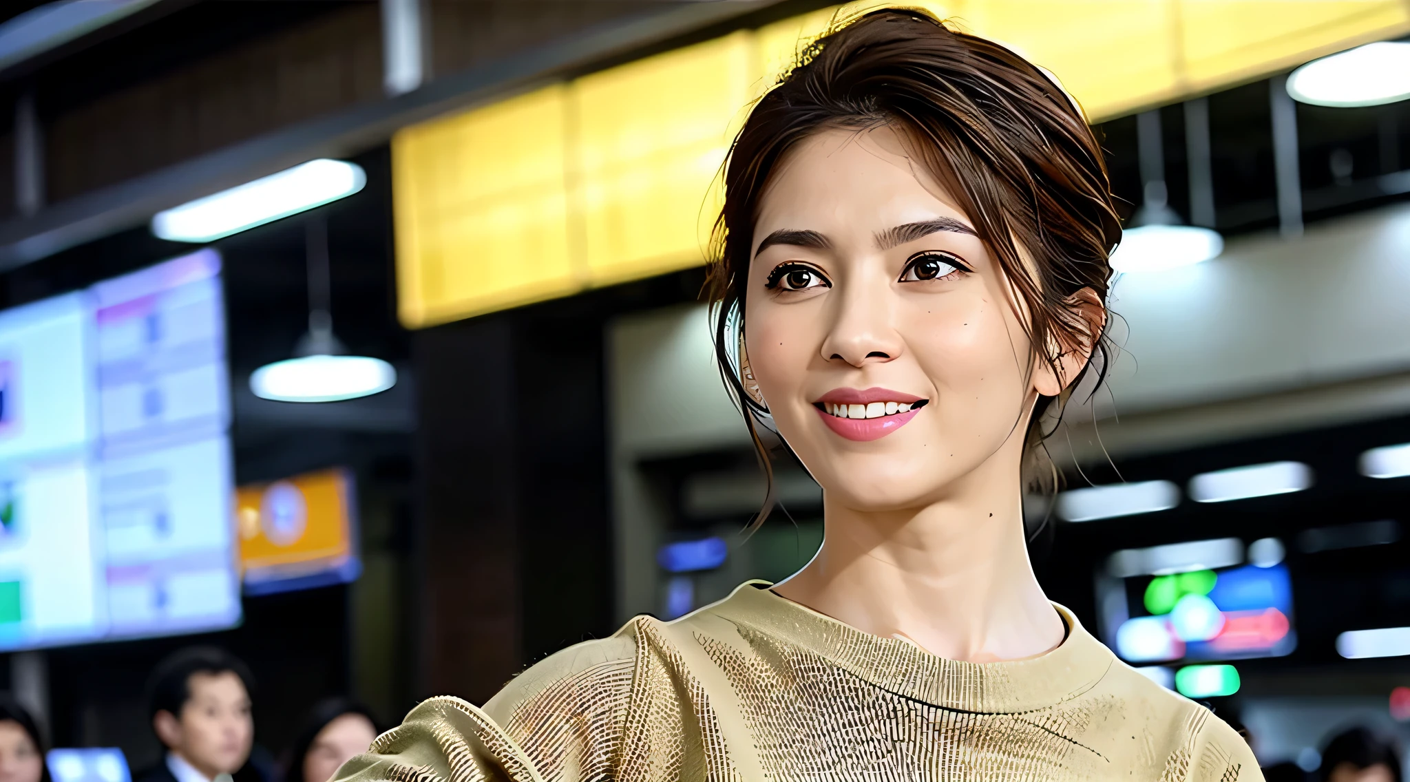 (airport:1), afternoon, (doctor gown:1), bright brown fringe short hair, light brown eyes, 1girl, 20 years old, innocent, (photorealistic), (intricate details:1.2),(masterpiece, :1.3),(best quality:1.4), (ultra highres:1.2), ultra high res, (detailed eyes), (detailed facial features), HDR, 8k resolution, (lens flare:0.7), turn around, busy on examine report, face viewer