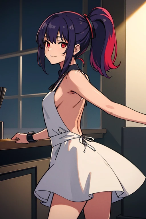 NSFW, Upper body, (Solo) (1girl in, medium chest、beautifully drawn face:1.2) (clone cocktail dress backless dress:1.3) (Rainbow Hair Medium Hair Side Ponytail), Glowing red eyes, stern smile, Dynamic Pose, BREAK
(Rest in a very dark cyberpunk night kitchen:1.3) circular saw scythe BREAK
illustration, ((masutepiece, Best Quality)), 4K, Octane Render, Directional lighting, Realistic Shadows, Volumetric lighting, High quality, Solo, Dark Studio, Rim lighting, two tone lighting, The dim, lowkey