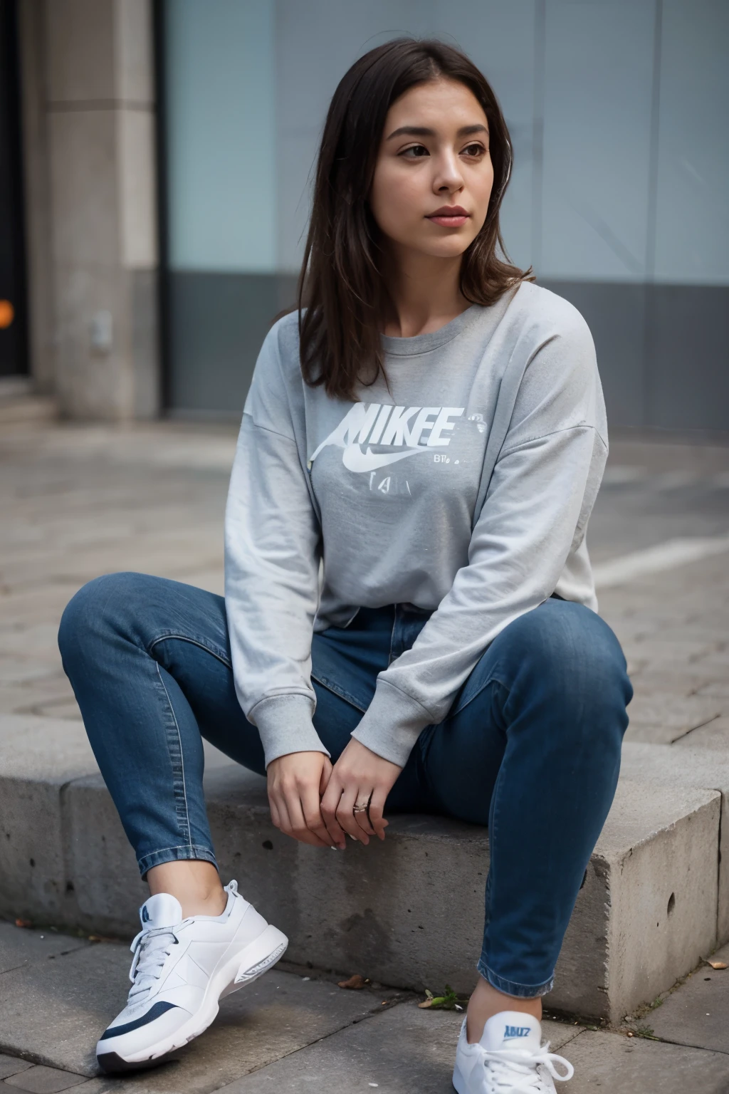 Create a 3D illustration of an animated character casually sitting on top of a social media “Instagram” logo. El personaje debe usar ropa informal moderna, como una sudadera jeans y zapatillas Nike Air de color blanco. The background of the image is a social media profile page with a username “'Aixel Sanchez” and a matching profile photo.
