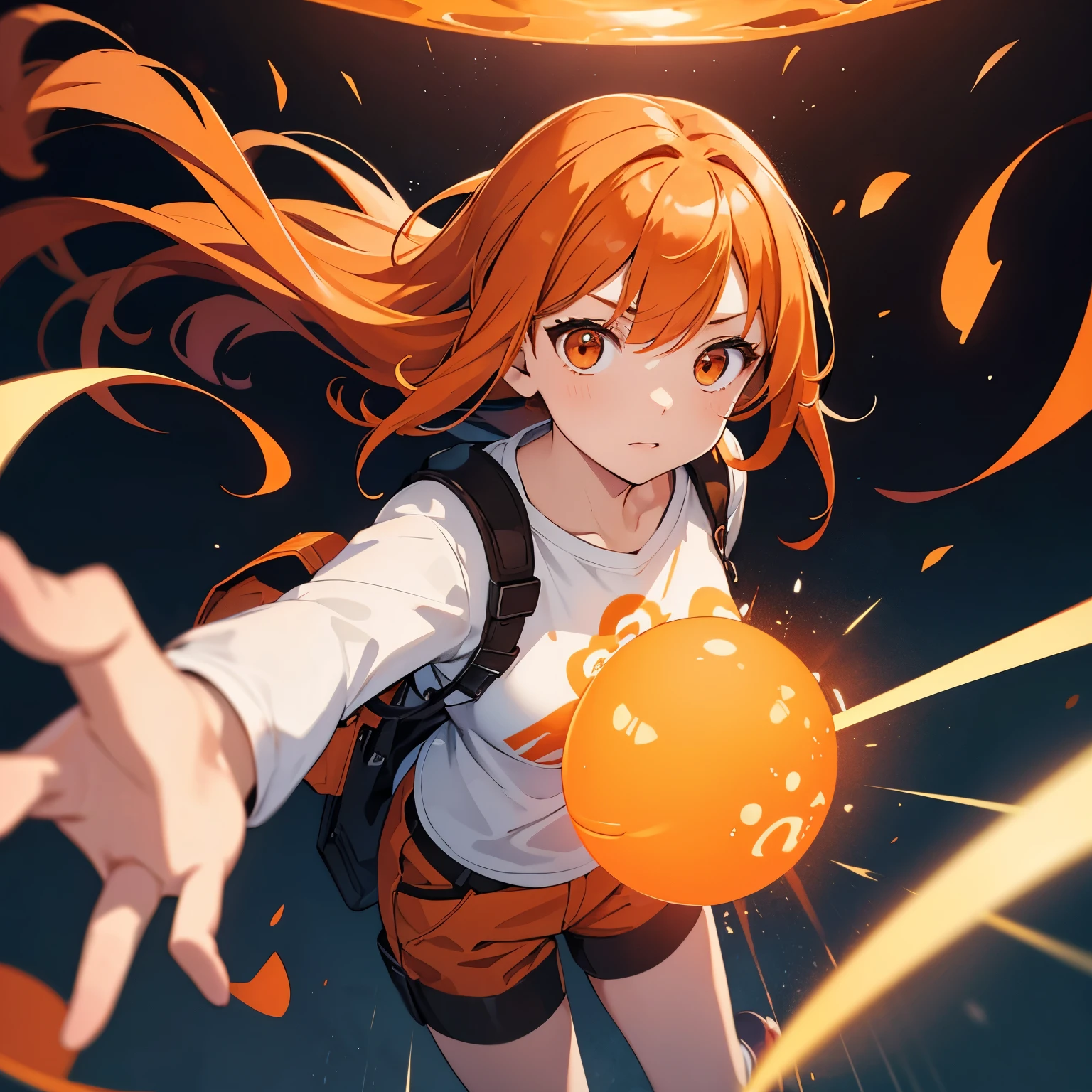 User
A Girl with Orange hair and A white shirt and Brown boots with headphones and brown eyes Flying With her eyes glowing orange and an event horizon coming from her head