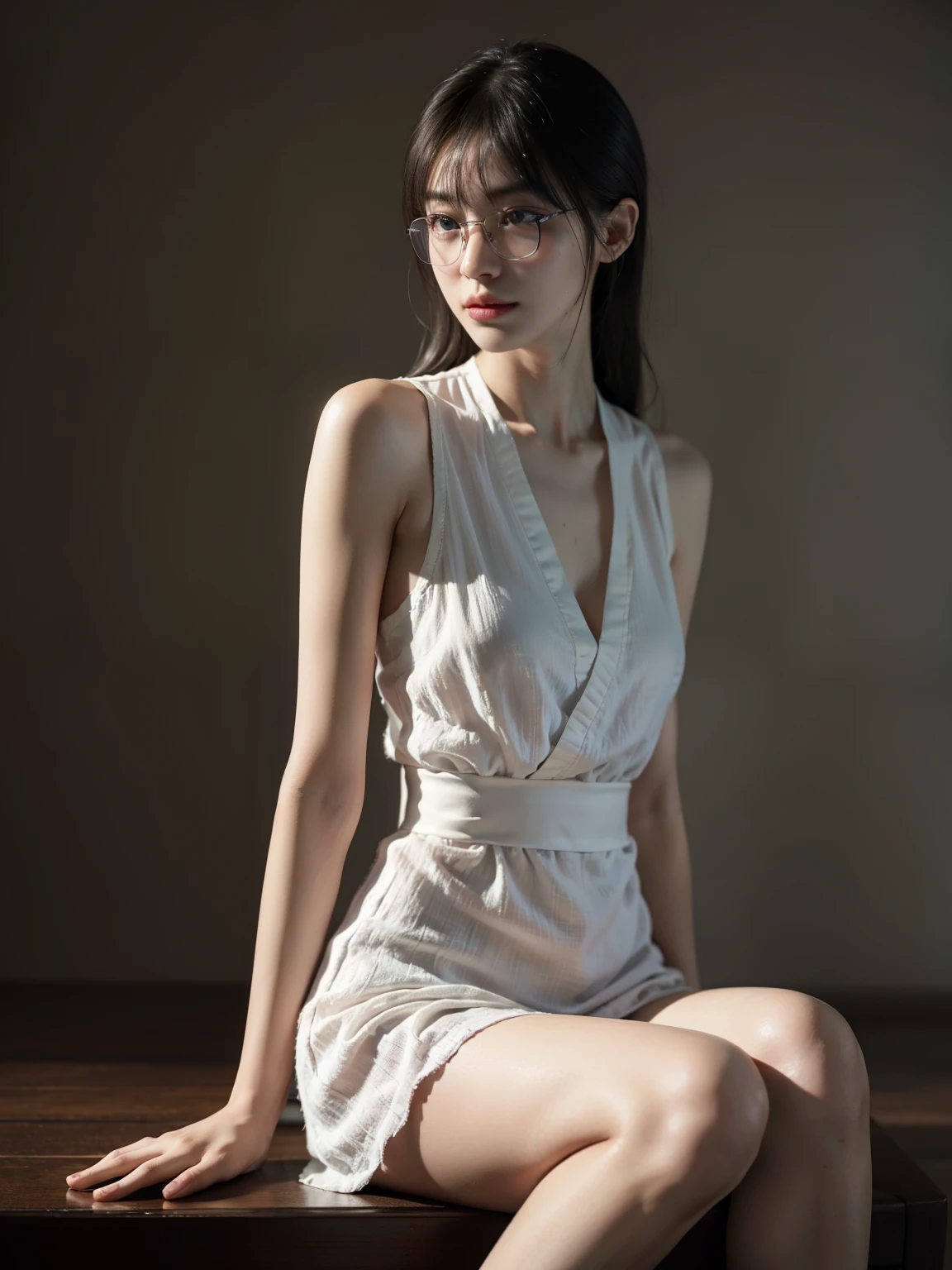 Super beautiful face,Super beautiful eyes,Super beautiful hair,best qualtiy, tmasterpiece, 超高分辨率, wears glasses, (waist-up: 1.3), (filmgrain: 1.4), Digital photography, By bangs, cinmatic lighting, (: 1.figura, Clear pores, looking at viewert, backgound (Realistis: 1.2), Natural soft light, 户外tmasterpiece,Best quality at best,photograph realistic,Thick lips,White hair,moisty,shiny skins,mix4,best qualtiy)), ((tmasterpiece)), (the detail:1.4), 高密度影figura学评论(HighDynamicRange),Ray traching,Hyper-Resolution,Subsurface scattering、PBR Texture、post-proces、Anisotropy Filtering、depth of fields、maximum definition and sharpness、Many-Layer Textures、Albedo e mapas Speculares、Surface coloring、Accurate simulation of light-material interactions、perfectly proportions、rendering by octane、Two-colored light、largeaperture、Low ISO、White balance、the rule of thirds、8K raw data,ulzang-6500-v1.1, (Photorealistic:1.4), Beautiful Meticulous Girl, The is very detailed的眼睛和脸, Beautiful detailed eyes, absurderes, ultra - detailed, A high resolution, The is very detailed,best qualtiy,tmasterpiece,The is very detailed,CG,unified,8k 壁纸,精细的the detail,tmasterpiece,best qualtiy,The is very detailed的 8k 壁纸,light in face,cinmatic lighting, A woman who is, 14岁,wet cotton,emaciated,wears glasses,white skinned,perspired,十分emaciated,long whitr hair,鎖骨,puffy eye,moisty的内衣,full bodyesbian,small,Poor milk,Vest line,,a purple eye,By bangs,thin very long legs,Dark eye makeup,娇small,Extremely thin,十分emaciated,As thin as a whipping post,flatchest,Poor milk,Flat,Pure,white skinned,Lift the hem of the skirt with both hands, White,slenderness
