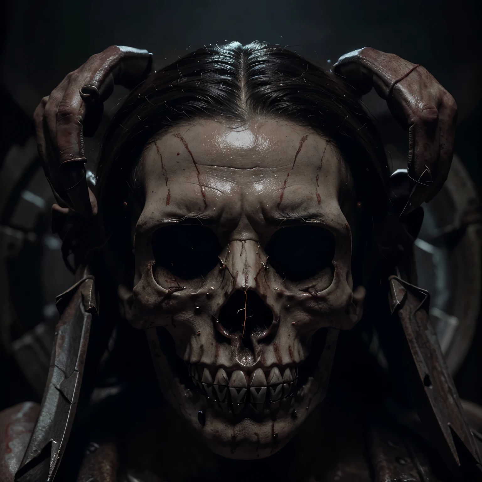 portrait of the most beautiful form of chaos, elegant, a brutalist designed, vivid colours, romanticism, by apterus, (apterus creepy anatomy:1.3), ((ahegao)), rolling_eyes, ((head down)), an evil girl bathing in a pool of blood, sharp teeth, maniacal laughter, ((decay and spooky)), atmospheric, trending on artstation. 8 k masterpiece, ((symmetry)), death, decay, vengeful japanese ghost, spooky dark village
